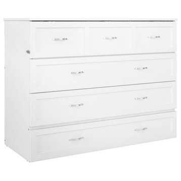 AFI Deerfield Full Solid Wood Modern Murphy Bed Chest with Mattress in White