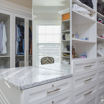 Transitional Walk-In Closet With White Chocolate Finish