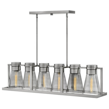 Hinkley Refinery Six Light Linear, Brushed Nickel With Smoked Glass