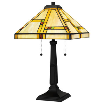 Luxury Craftsman Tiffany Table Lamp, Matte Black, UQL7015