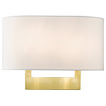 Livex Lighting - Livex Lighting Wall Sconces 2-Light Satin Brass Medium Sconce - Raise the style bar with a designer medium ADA sconce in a handsome and versatile contemporary manner. This two light wall sconce comes in a satin brass finish with a rectangular off-white fabric hardback shade.