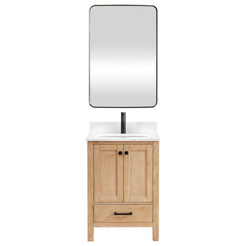 Shannon Bathroom Vanity Set, Fir Wood Brown, 24 Inch,, Mirror