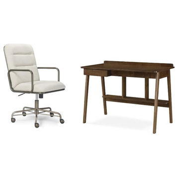 Home Square 2-Piece Set with Fabric Desk Chair and Writing Desk in Brown & Cream