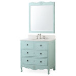 Benton Collection - 34" Distressed Light Blue Daleville Vanity, With Mirror and Backsplash - Dimensions: 34 x 21 x 35 H