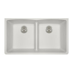 812 Low-Divide Double Bowl Kitchen Sink, White, No Additional Accessories