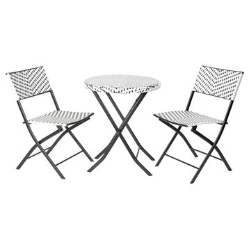 Rouen Three Piece Foldable French Bistro Set, Black with Black Steel Frames