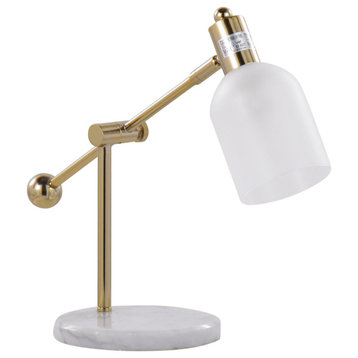 Marcel Contemporary Table Lamp, White Marble, Gold Metal/Frosted Glass