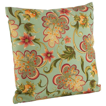 Paisley Floral Print Indoor/Outdoor Throw Pillow, Turquoise Flowering Vine, 17"
