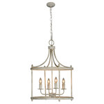 Forty West Designs - Arlington Chandelier, Cottage White - This four light pendant in a cage lantern style has a timeless and appealing look. The aged cottage white finish completes the look and adds to this fixtures eye-catching appeal.