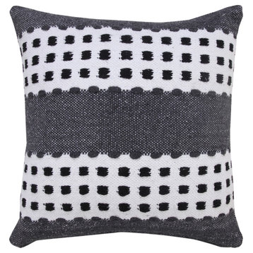 Ox Bay Handwoven Gray/Black Stripe Organic Cotton Pillow Cover, 20"x20"