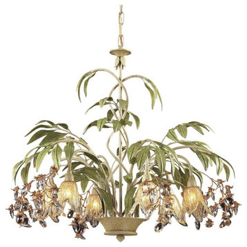 Nature Inspired Traditional Six Light Chandelier in Seashell Sage Green Finish