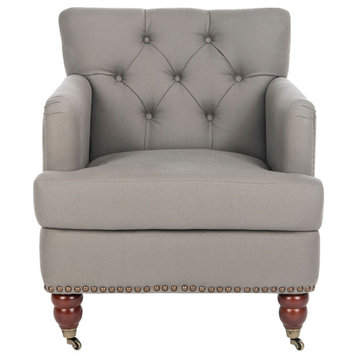 Waverly Tufted Club Chair With Brass Nail Heads Seat Mist/ Cherry Mahogany