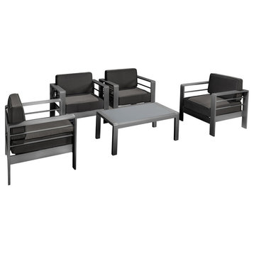 GDF Studio 5-Piece Crested Bay Outdoor Gray Aluminum Club Chair Chat Set