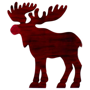 25.5" Red and Black Stained Standing Moose Christmas Tabletop Decor