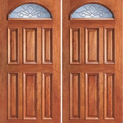 Mahogany Fan Lite Exterior Double Door, Insulated Beveled Glass - Front Doors