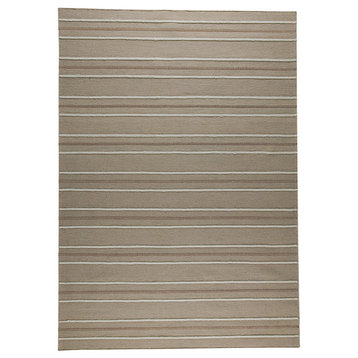 Hand Woven Beige Wool Area Rug, Beige, 4'6"x6'6"