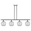Farmhouse 3-Light Island-Light,  Brushed Satin, Clear Glass With White Rope