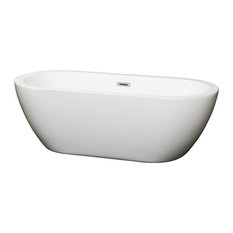 Soho 68" Freestanding White Bathtub, Polished Chrome Drain and Overflow Trim