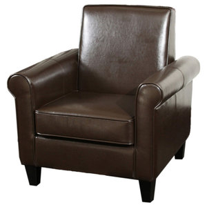 Large Baxton Studio Elijah Dark Brown Faux Leather Modern Club Chair 