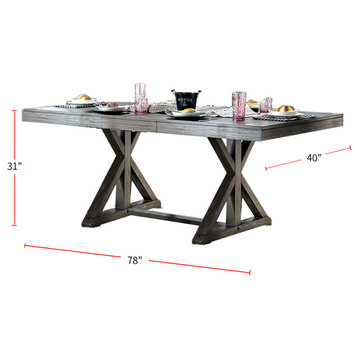 Rustic Style Rectangular Dining Table, Gray Finish