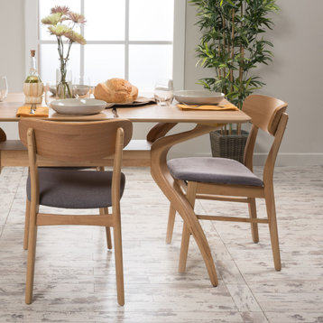 GDF Studio Lucille Fabric/ Wood Finish Dining Chair, Set of 2, Dark Gray/Oak