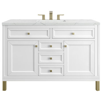 Chicago 48" Single Vanity, Glossy White, 3CM Ethereal Noctis Top