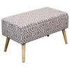 30" Lift Top Upholstered Storage Ottoman With Wooden Legs, Moroccan Gray