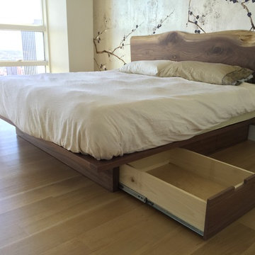 Natural edge walnut storage platform bed