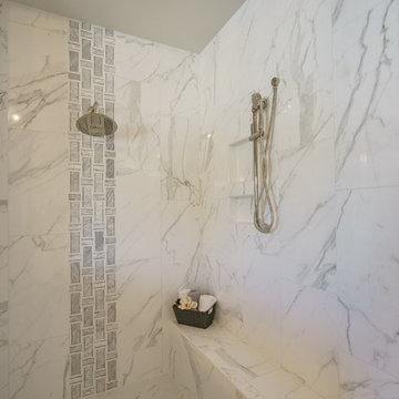 Gray & White Vaulted Master Bathroom