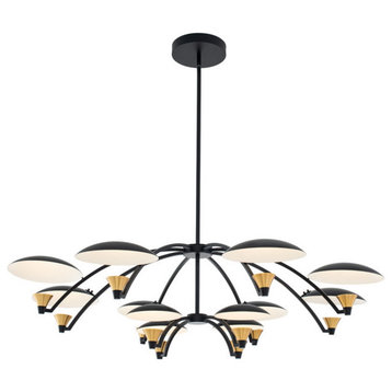Redding 45x22" 12 Light Large Chandelier, Matte Black White and Brass Accent