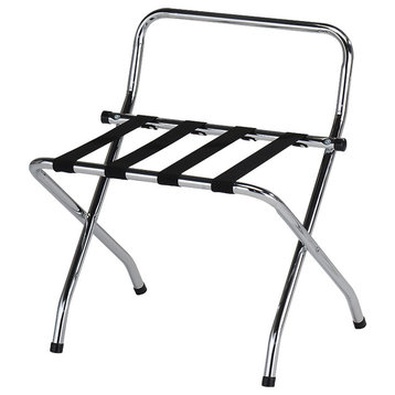Contemporary Foldable 24-Inch Bess Chrome & Black Metal Luggage Rack Stand
