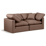 Meridian Furniture - Indulge Upholstered Modular Sofa, Brown, 2-Piece: 2 Corner Chair, Fiber Stuffed Vegan Leather - Experience ultimate comfort and style with our brown vegan leather Indulge Sofa. The luxurious vegan leather will elevate the aesthetic of any room. This sofa provides ample space for you to relax while its modular build offers the option of unlimited configurations. Whether you're looking to add a stylish element to your living room or a comfortable seating option to your bedroom, this sofa is the perfect choice.