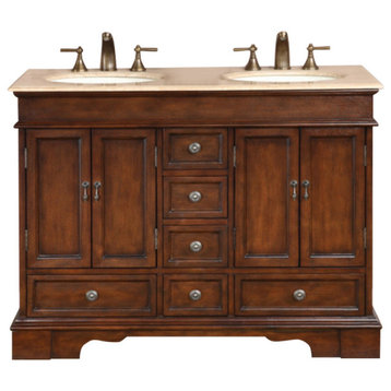 48 Inch Small Brown Double Sink Bathroom Vanity, Choice of Top, Baltic Brown Gra