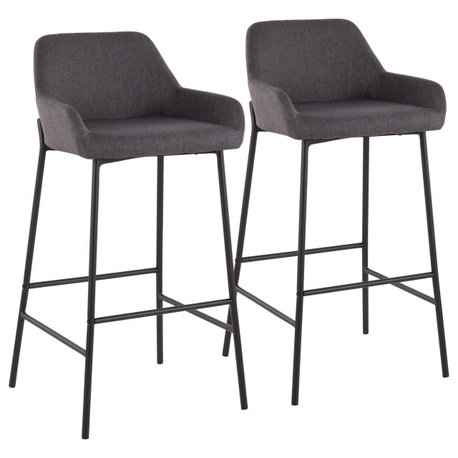 Daniella Fixed-Height Bar Stool, Set of 2, Black Metal, Charcoal Fabric