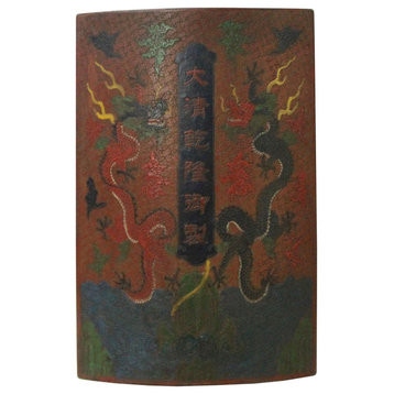 Chinese Distressed Orange Red Dragon Graphic Rectangular Curved Shape Box cs4564