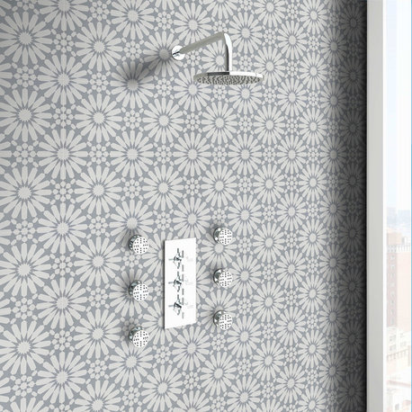 8"x8" Alhambra Handmade Cement Tile, White/Gray, Set of 12