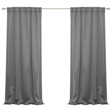 Heathered Linen Look Back Tab Blackout Curtains, Grey, 52"x84"