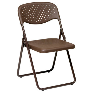 Folding Chair With Plastic Seat and Back, Set of 4, Mocha