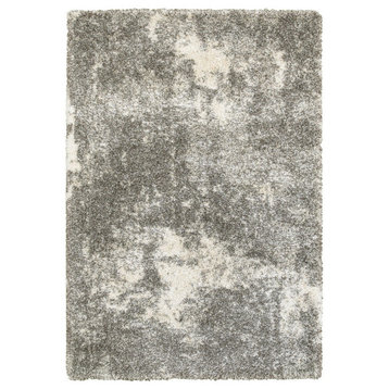 5" x 8" Gray and Ivory Distressed Abstract Area Rug
