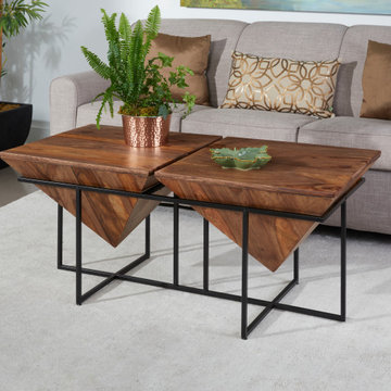 Modern Sheesham Wood Rectangular Pyramid Cocktail Table