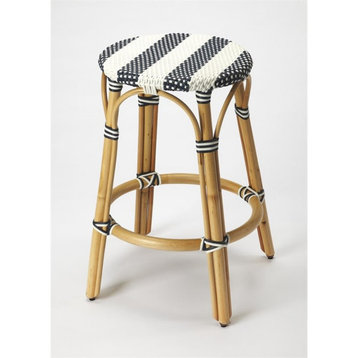 Butler Specialty Company Tobias Rattan Round 24" Counter Stool - White and Navy