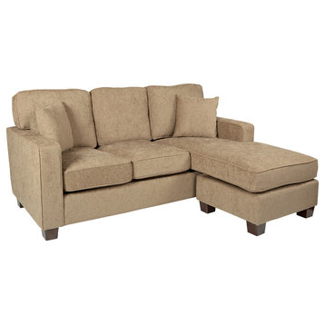 Russell Sectional, Earth fabric With 2 Pillows and Coffeeed Legs