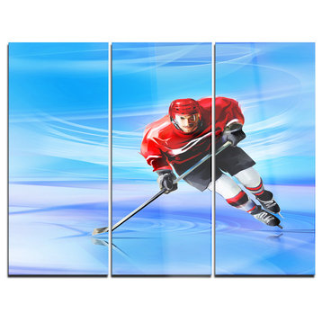 "Male Hokey Player" Digital Metal Wall Art, 3 Panels, 36"x28"