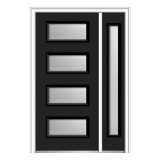 Clear 4-Lite Fiberglass Smooth Door With Sidelite, 53"x81.75", LH In-Swing