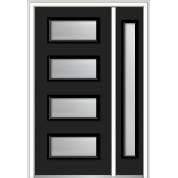 Clear 4-Lite Fiberglass Smooth Door With Sidelite, 53"x81.75", LH In-Swing