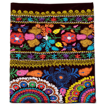 Novica Handmade Suzani Magic Embroidered Silk Bedspread (Twin)