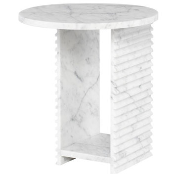 Nuevo Mya Contemporary Marble Stone Side Table in Honed Bianco White