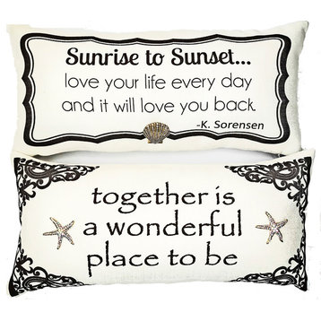 Ivory Coastal Message Pillow With Shell and Starfish Pins