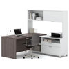 Bowery Hill L-Desk with Hutch in White and Bark Gray