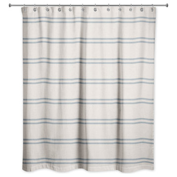 Blue Stripe on Blush 71 x 74 Shower Curtain